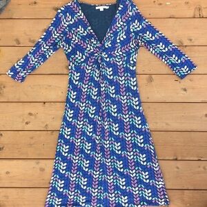 Boden Blue and Pink Patterned Midi Dress